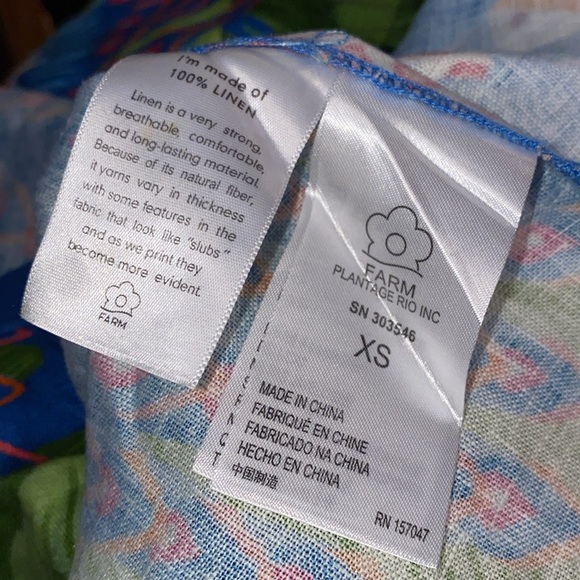 FARM RIO Mini Wrap Dress in Blue Macaw Print 100% linen - Picture 6 of 6